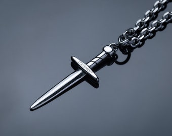 Collar con colgante de daga, cadena de plata, acero inoxidable 316L