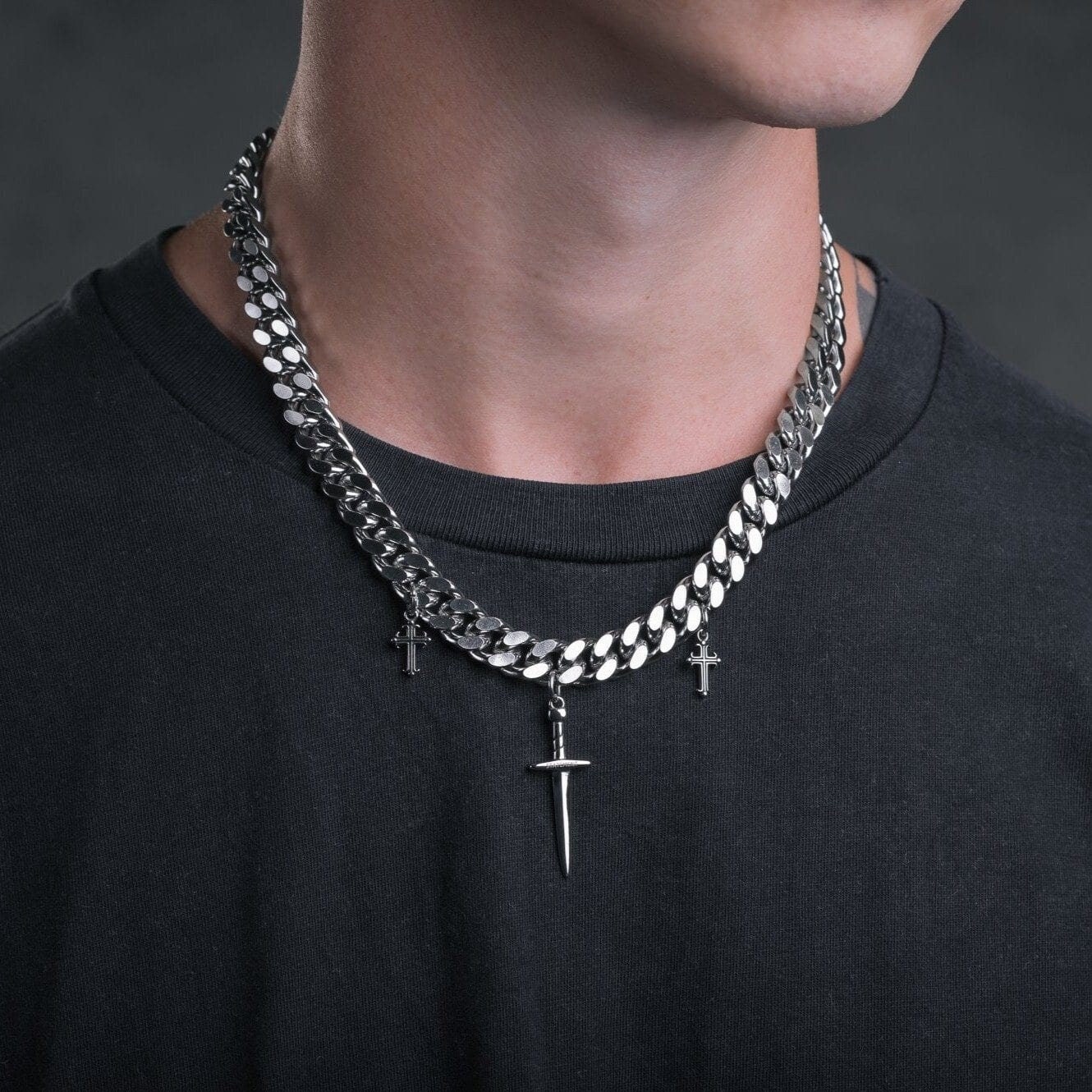 Kpop Goth Silver Color Heart Cross Pendant Chain Necklace For Women Men  Egirl Y2K Cool EMO Punk Aesthetic Grunge Jewelry Gifts