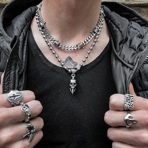 Bite The Bullet Skull Pendant Necklace, 316L Stainless Steel, Grunge Jewelry, Punk, Gothic, Gift for Her, Gift for Him