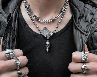 Collar con colgante de calavera "Bite The Bullet", acero inoxidable 316L