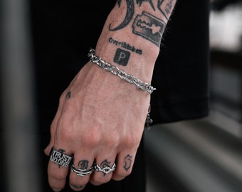 Pulsera gótica de cadena con pinchos, eslabones de 9 mm, acero inoxidable 316L