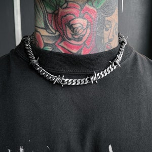 Prikkeldraadketting, Cubaanse ketting, 316L roestvrij staal, gotische sieraden, punk, dik, cadeau voor hem