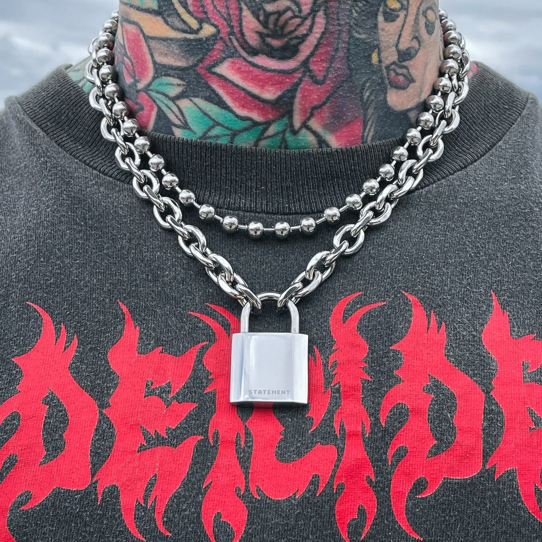 Lock & Chain Necklace 316L Stainless Steel Pendant Necklace Etsy