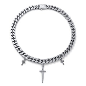 Collar de Cruzado, cadena de eslabones cubanos con dijes de daga, acero inoxidable 316L imagen 3
