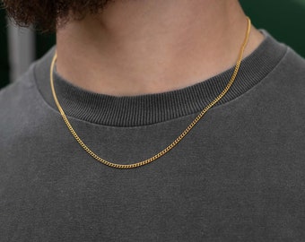 Thin Gold Chain Necklace, Curb Link, 18k gold plated, 316L Stainless Steel, Gold jewelry, gift for him, mens chain