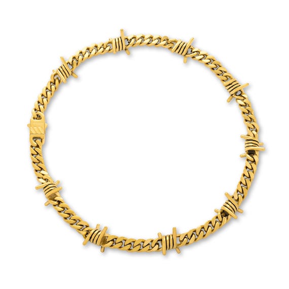 9mm Barbed Wire Necklace, Cuban Link Chain, 18k Gold Plated, 316L