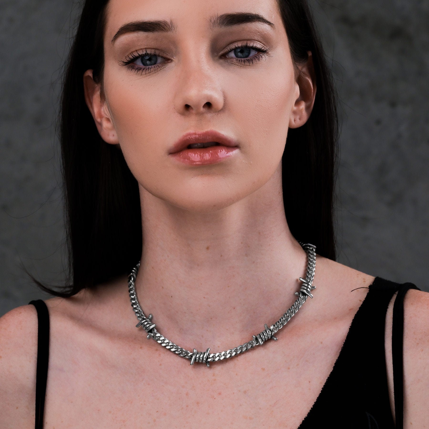 Barbed Wire Necklace, 6mm Cuban Chain, 316L Stainless Steel Barbed Wire Necklace, 6mm Cuban Chain, 316L Stainless Steel