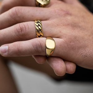 Minimal Signet Ring, 18k Gold Plated, 316L Stainless Steel, Mens Rings, Statement Jewelry, Gift for Him, Gift for Her