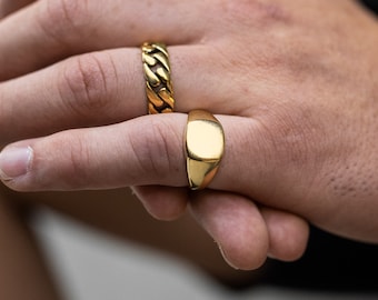 Minimal Signet Ring, 18k Gold Plated, 316L Stainless Steel