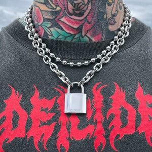 Hangslotkettinghanger, 316L roestvrij staal, punksieraden, grunge, gotisch, zilveren ketting, cadeau voor haar, cadeau voor hem