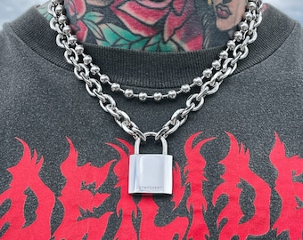 Colgante de candado punk, acero inoxidable 316L