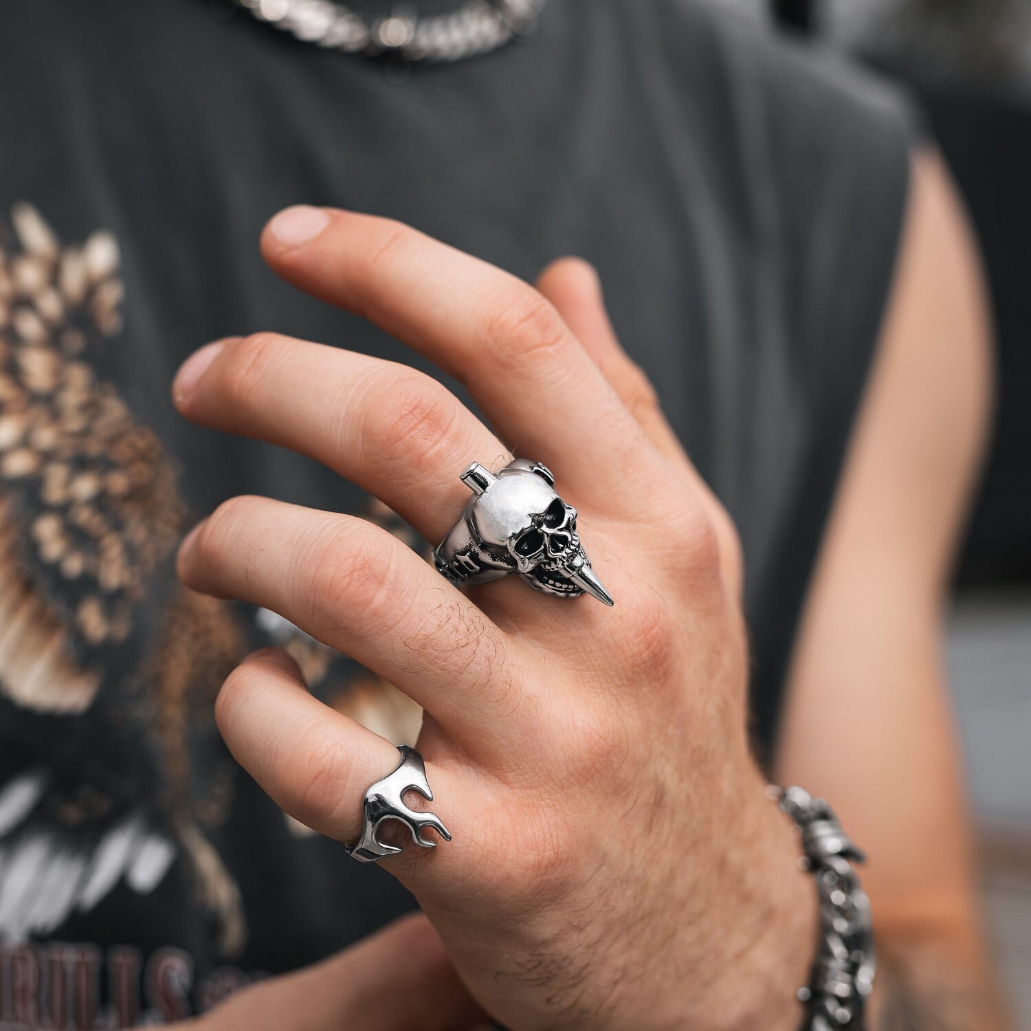 Stainless Steel Gothic Ring Men's Heavy 316L Stainless Steel Skull - Foto 10