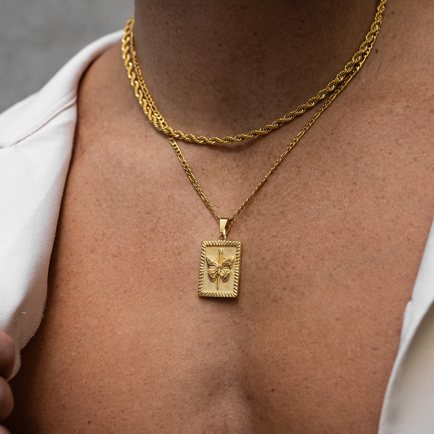 Butterfly Tag Pendant Necklace, 18k Gold Plated, 316L Stainless