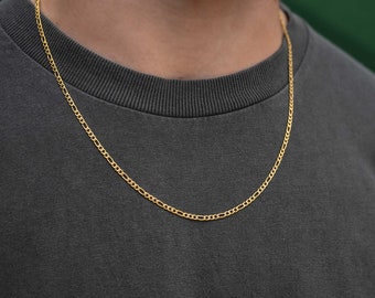 Gold Figaro Chain Necklace, 2.9mm Link, 18k Gold Plated, 316L Stainless Steel, jewelry for men, gift for him