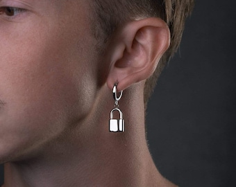 Orecchini Pendenti A Cerchio Con Lucchetto – Acciaio Inox – Stile Punk E Goccia – Nuovi