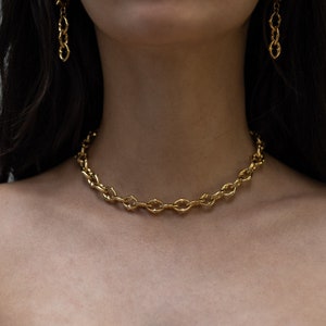 Collar de cadena gótica con púas, eslabón de 9 mm, chapado en oro de 18 k, acero inoxidable 316L, medieval, joyería de oro, regalo para ella