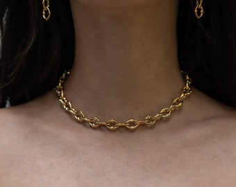 Collar de cadena con púas góticas, eslabón de 9 mm, chapado en oro de 18 k, acero inoxidable 316L, medieval, joyería de oro, regalo para ella