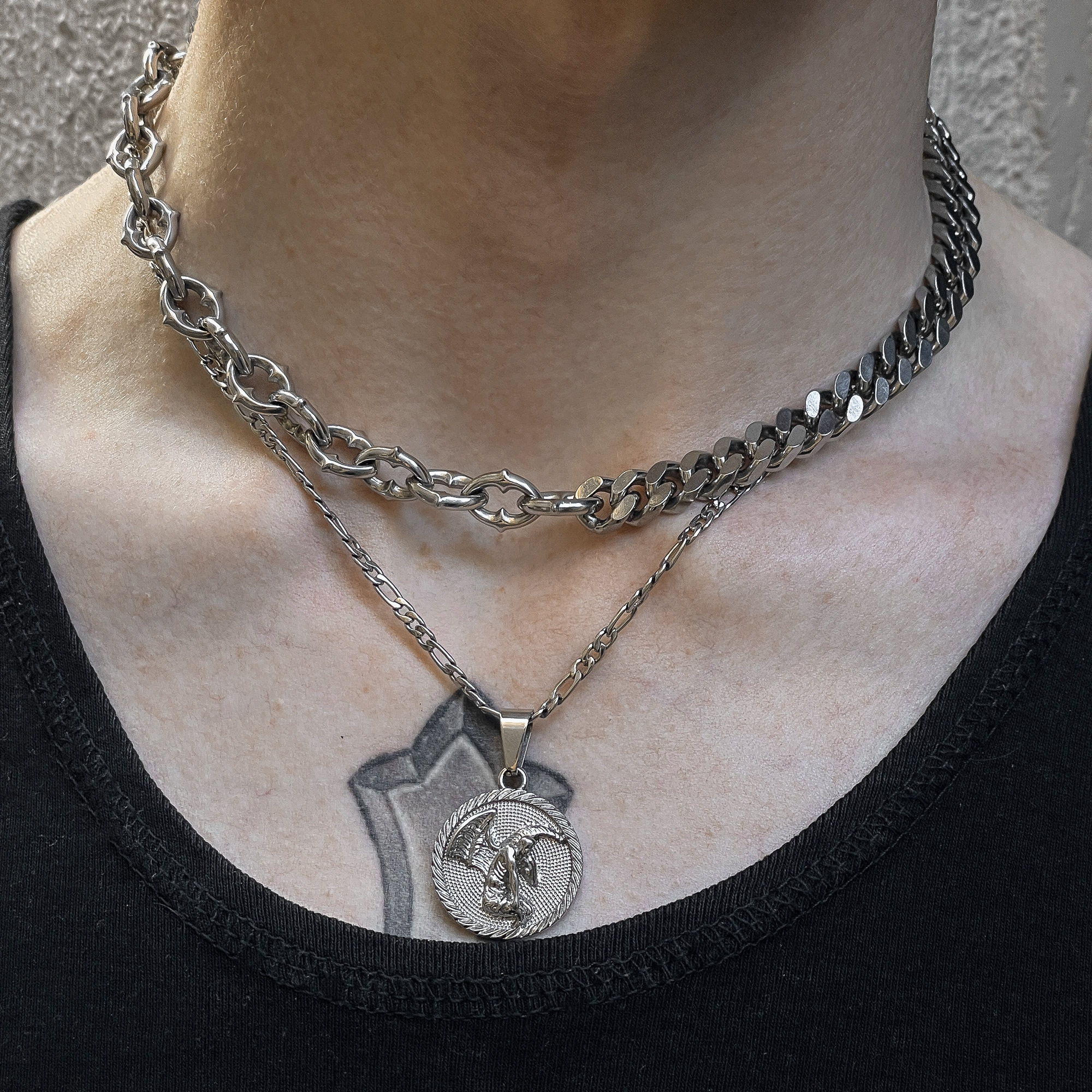 Half & Half Spiked Link Chain Adjustable, 316L Stainless