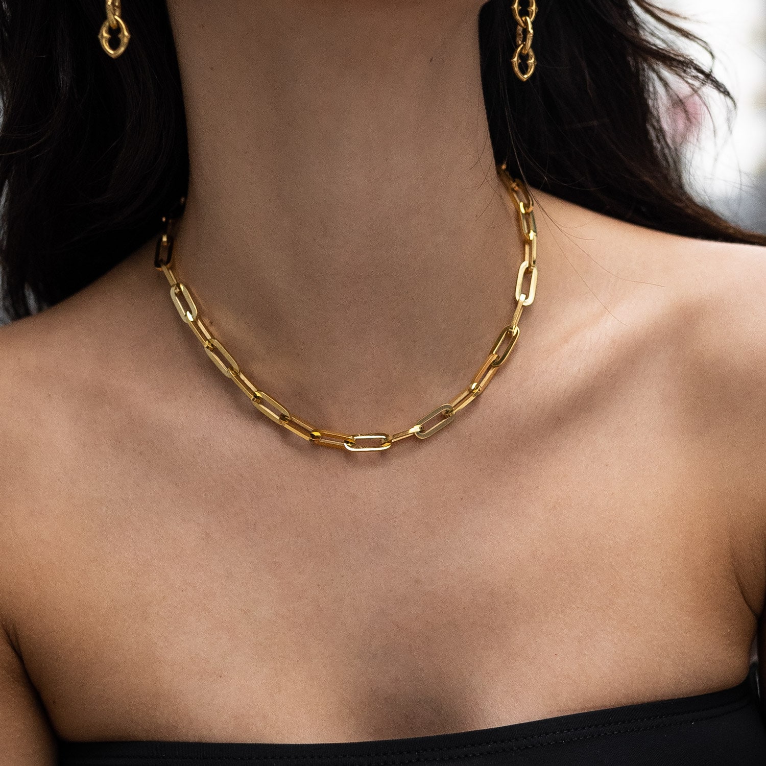 6mm Paperclip Chain Necklace, 18k Gold Plated, 316L Stainless 