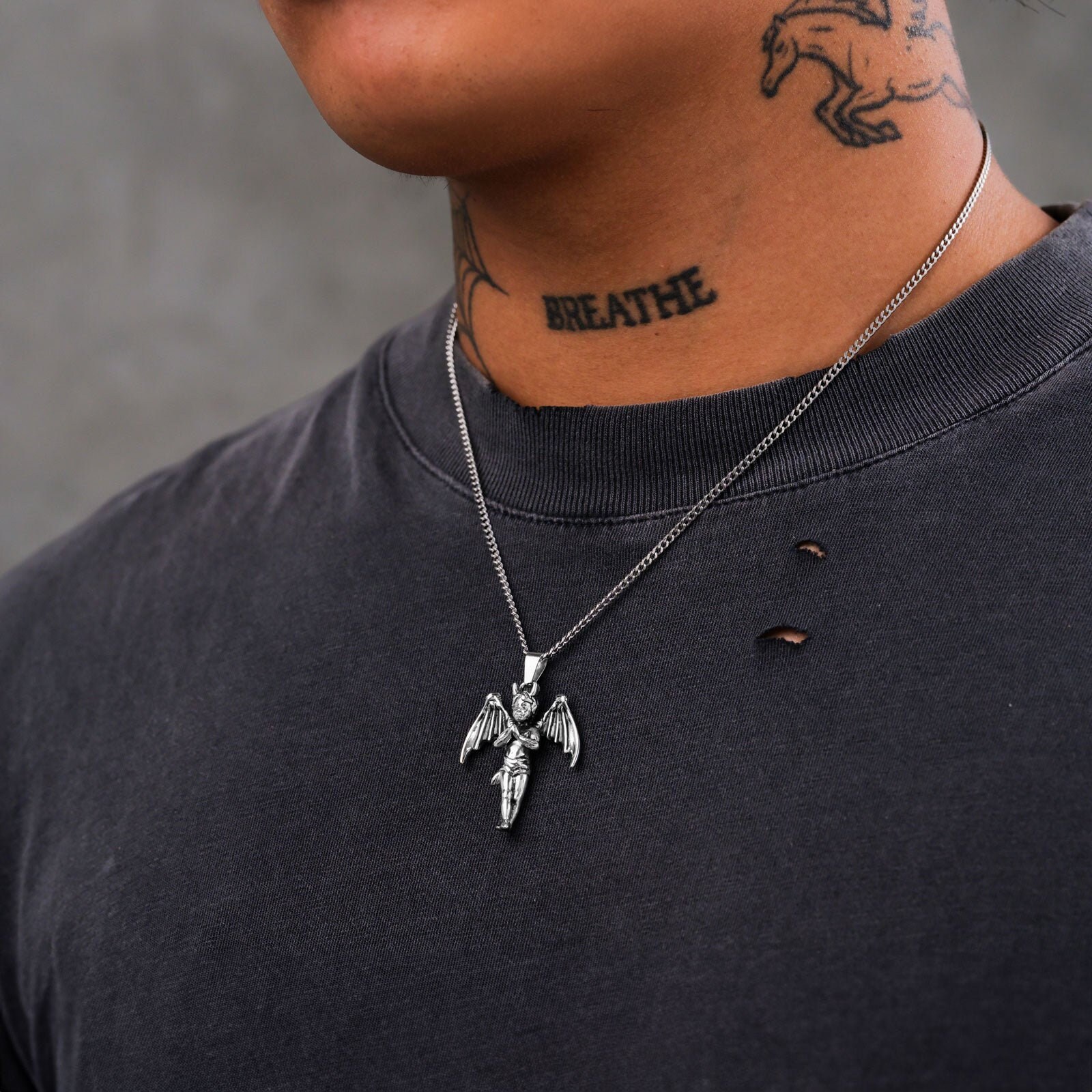 The Wicked One Cherub Pendant Necklace, 316L Stainless Steel