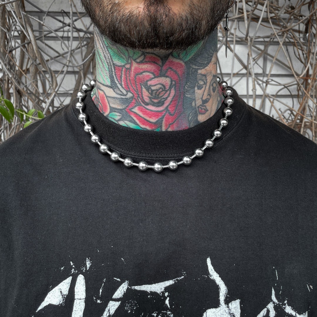 Punk Ball Chain Necklace, 316L Stainless Steel, 2000's, Y2K Punk Ball Chain Necklace, 316L Stainless Steel, 2000's, Y2K