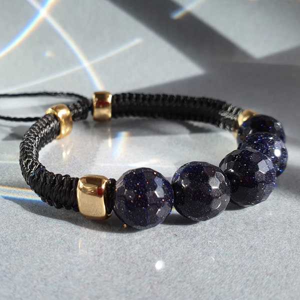 Gemstone bracelet.Bangle of dark blue Aventurine