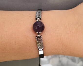 Amethyst bracelet.Hematite bracelet.Macrame bracelet