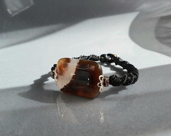 Large Agate-bracelet.gemstone bracelet.brown agate bangle.macrame bracelet.Birthday gift.Handcrafted Jewelry