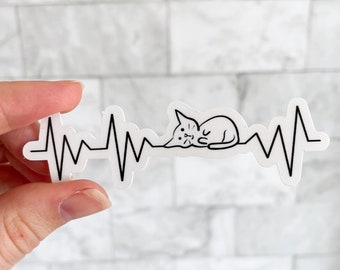 Heartbeat Cat Sticker, Heartbeat With Cat Decal, Cat Stickers, Cat Lovers, Gifts for Cat Lovers