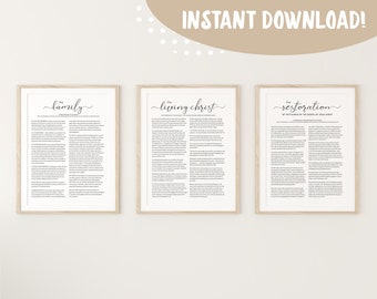 The Living Christ, The Family Proclamation, The Restoration, Set of 3 Prints, LDS Printables, LDS Wall Art, LDS Wall Printables