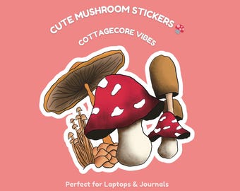 Cute Mushroom Nature Sticker, Cottagecore Aesthetic, Laptop & Journal Sticker