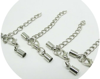 3MM 5MM Silver Lobster Clasp Necklace &  Bracelet Cord End Caps With Extension Chain - Jewellery Making