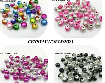 30 10MM Two Tone Acrylic Illusion Miracle Round Shaped Random mix of colours Beads For Jewellery Making