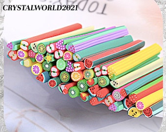 10 20 50 3D Polymer Clay Sticks Slices Fruit Slices Nails Stickers Soft Clay Canes Slices Polymer for Nail Art Decoration