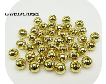 Top Quality 3MM 4MM 5MM 6MM 8MM 10MM Electroplate Gold Acrylic Round Beads For Jewellery Making