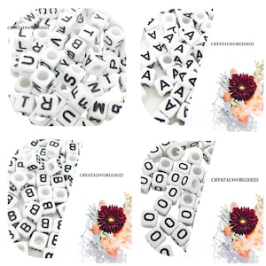 6MM Pack Of 100 White/Black Cube Individual Letter Alphabet Beads For Jewellery Making