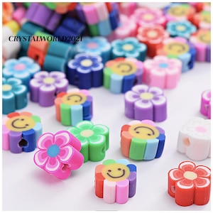 20/30/50 Multicoloured Flower &  Smiley Face Polymer Clay Beads For Jewellery Making