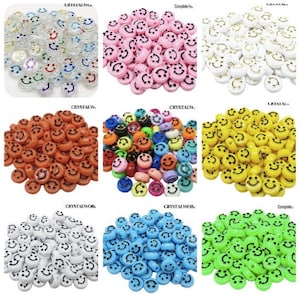 10MM Multicoloured Flat Round Acrylic Happy Smiley Face Beads For Jewellery Making / Crafts etc.