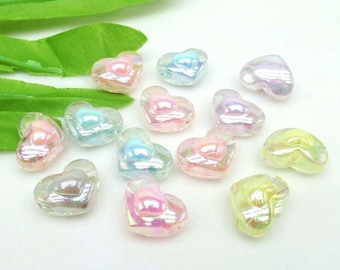 20-200 Colourful Acrylic Love Heart Charms Jewellery Craft Making UK Seller 