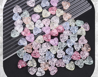 10MM 20 Multi Coloured Transparent Acrylic Crackle Heart Beads For Jewellery Making