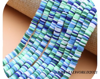 6MM Green Multi Coloured Heishi Disc Beads Polymer Clay Beads For Jewellery Making - 1 strand approximately 15 inch