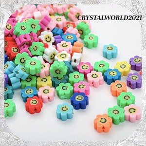 10MM Assorted Colours Flower Shaped Smiley Face Polymer Clay Beads For Jewellery Making