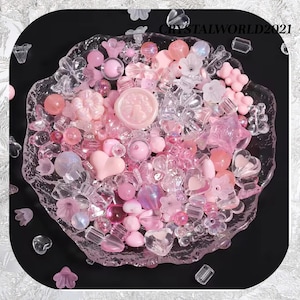 30g Mixed Multi Coloured Random Acrylic Bow Bear Flower Heart Round Beads and Clay Beads For Handmade Phone Chain DIY And Jewellery Making 