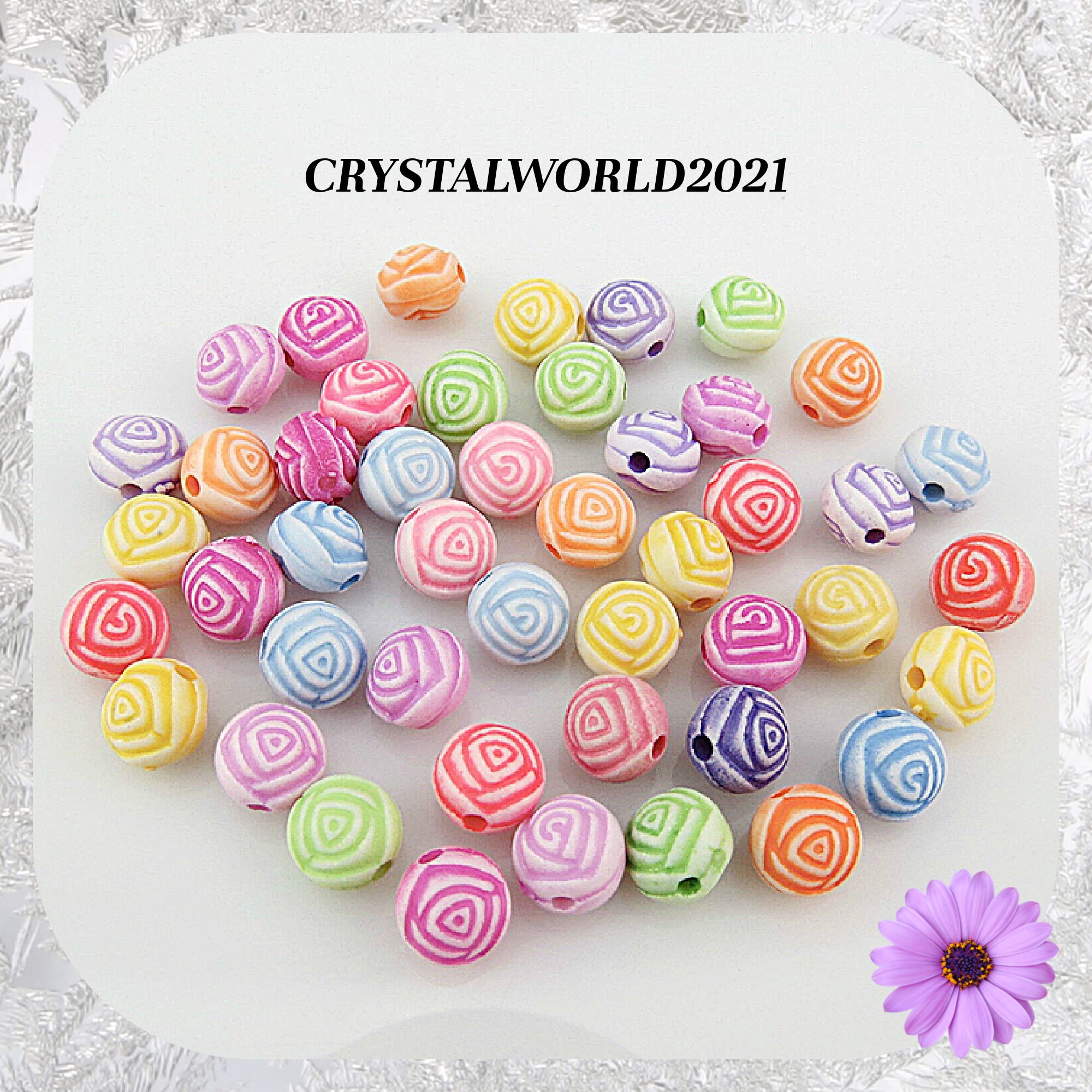 50 Pieces 8mm Floral Acrylic Beads - Clear Multi-Color For Necklace & Jewelry Making 10 thumbnail image