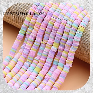 6MM Purple/Yellow Coloured Polymer Clay Beads Flat Round Disc Beads For Jewellery Making - 1 strand approximately 15 inch