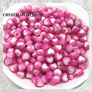 50/100 7MM Perlas acrílicas en forma de corazón rosa caliente para la fabricación de joyas
