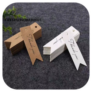 30 50 100 2 CM X 7 CM Etichette di carta artigianale lunghe bianche marroni con stampa del logo di ringraziamento