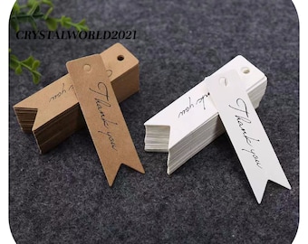 30 50 100 2CM X 7CM Brown White Long Craft Paper Tags With Thank You Logo Print