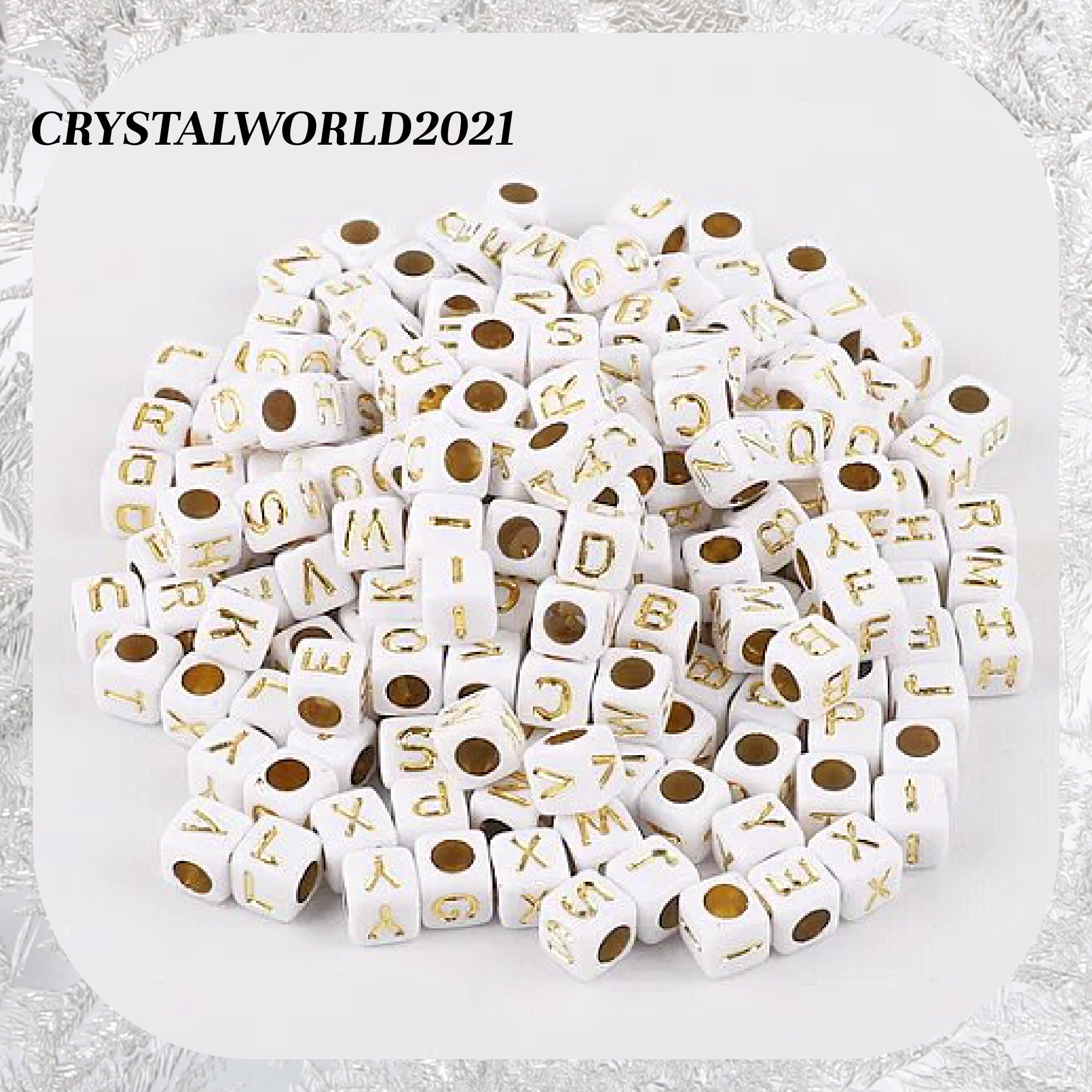  1200pcs 6×6mm Alphabet Beads White Cube Acrylic Gold