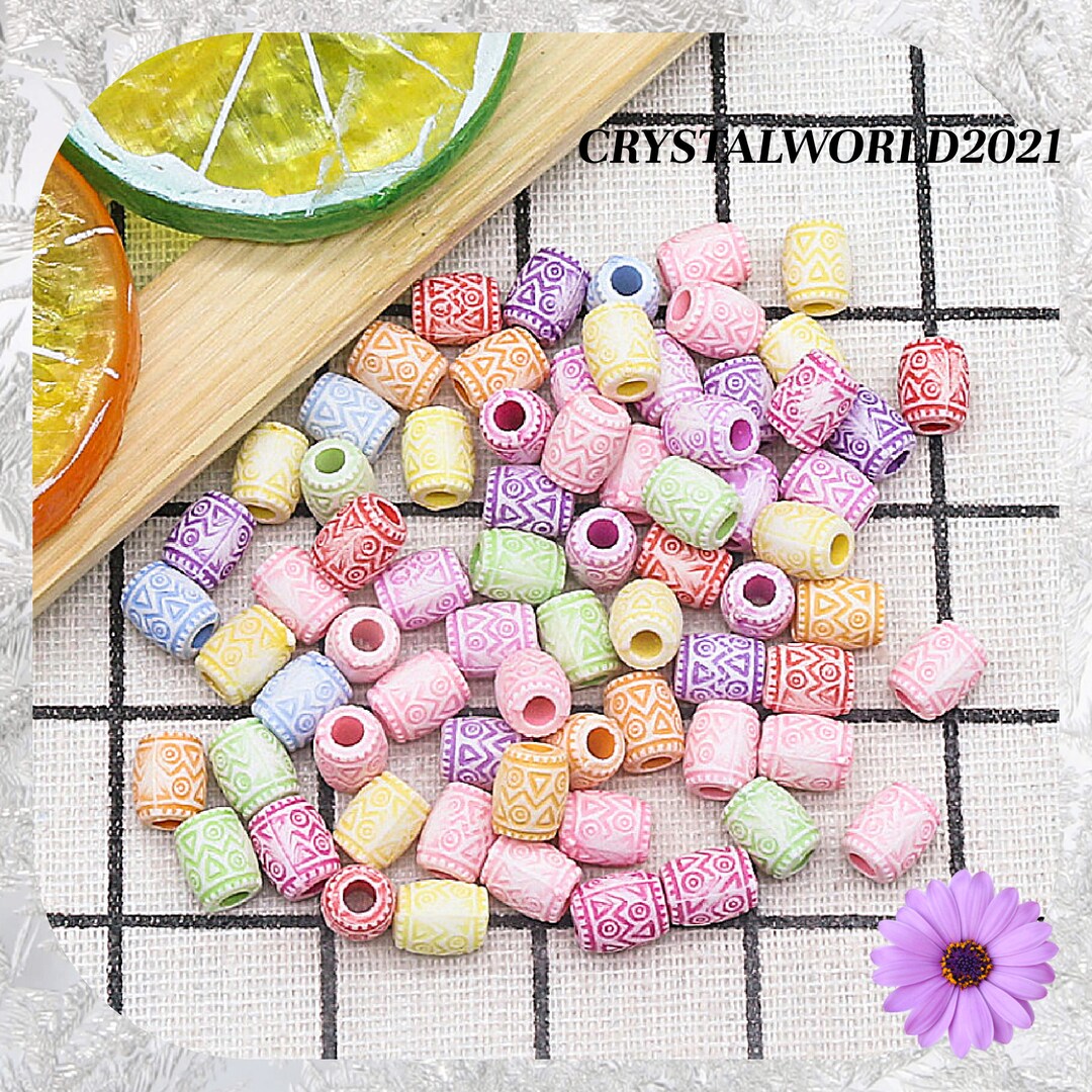 50 8MM Multi-colour Barrel Pattern Acrylic Beads for Jewellery Making ...